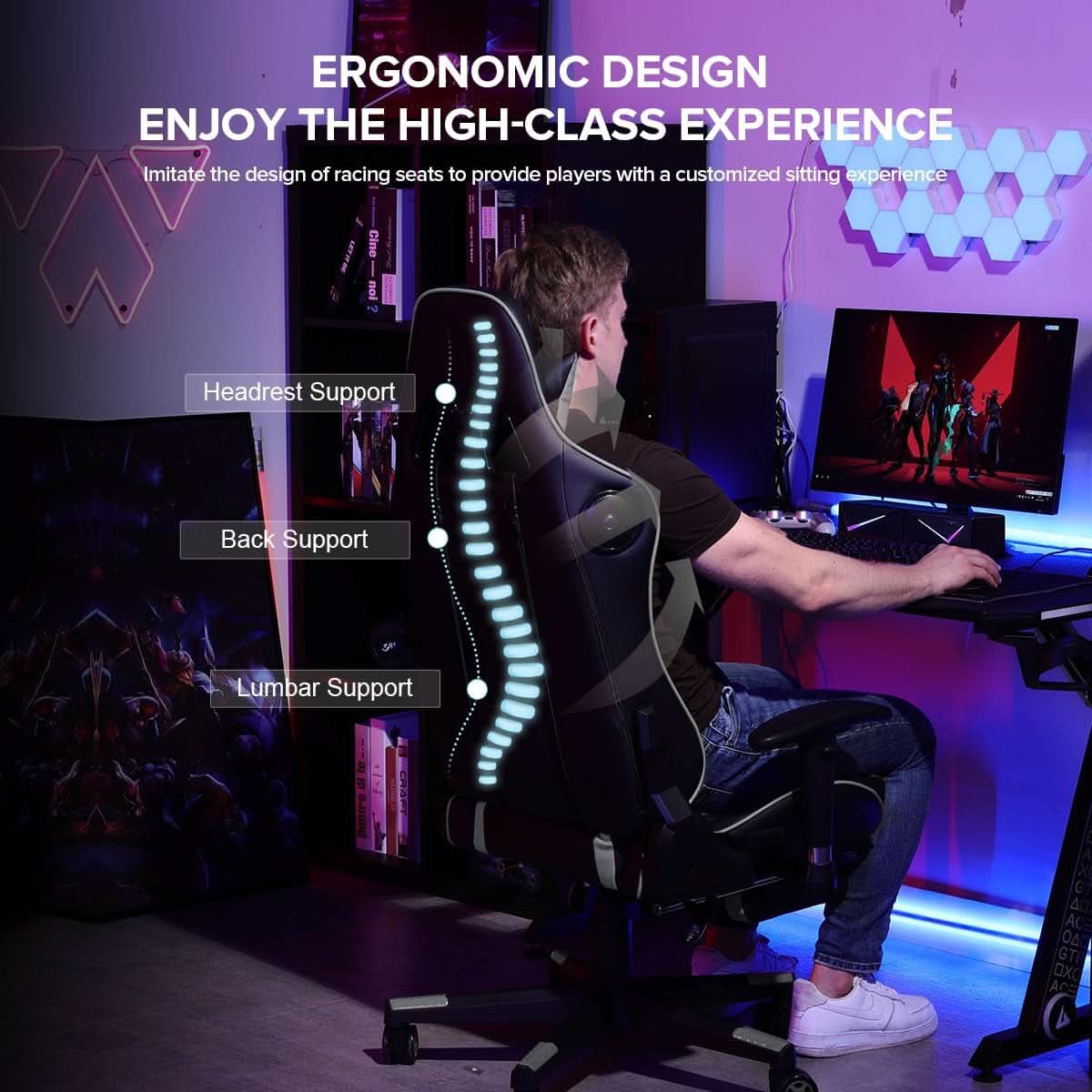 Gray Bluetooth Gaming Chair With Footrest For Home Office