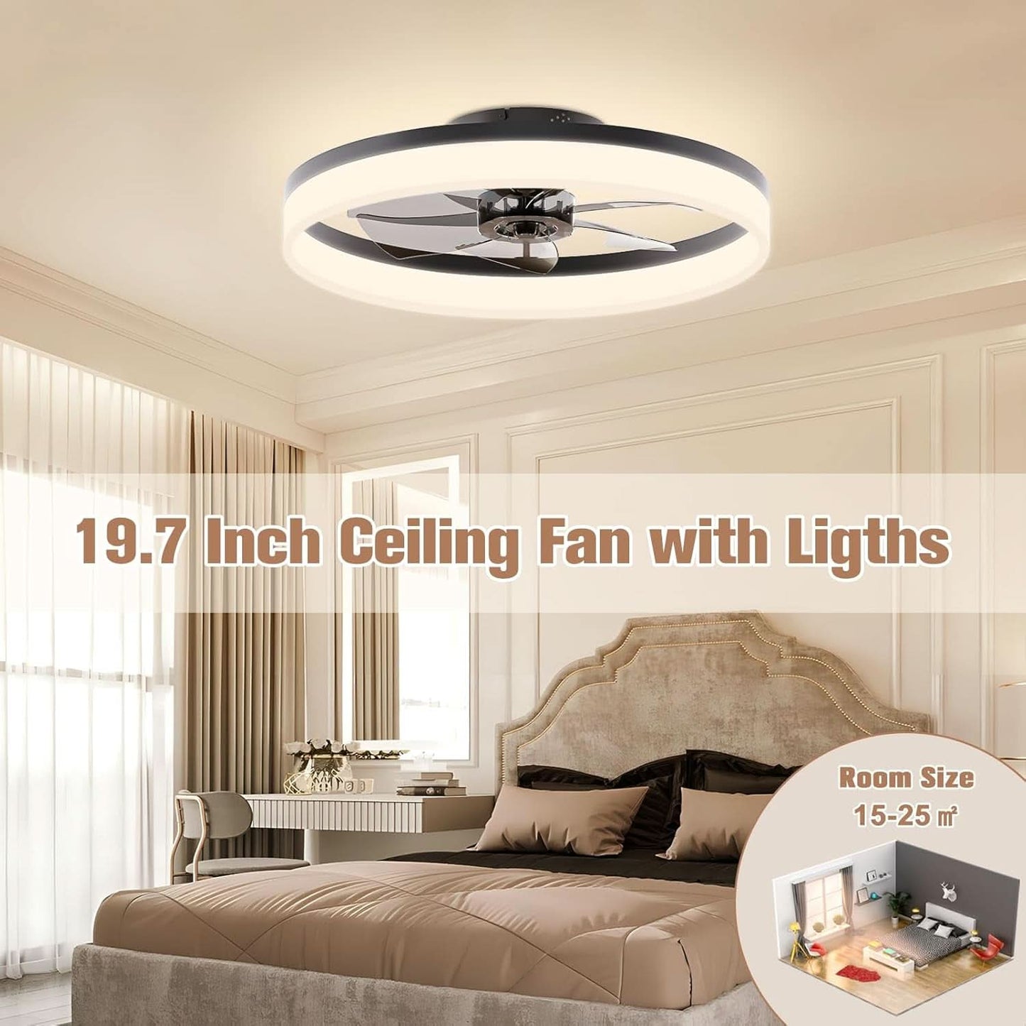 Low Profile Ceiling Fan With Remote For Bedroom Lighting