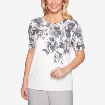 Alfred Dunner Women's Versailles Brushstroke Sweater/Blouse, Size Small