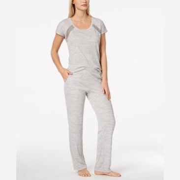 Alfani Mesh-Stripe Pajama Top, Gray XS