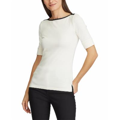 Lauren Ralph Lauren Velvet-Trim Boatneck Top, Size Medium