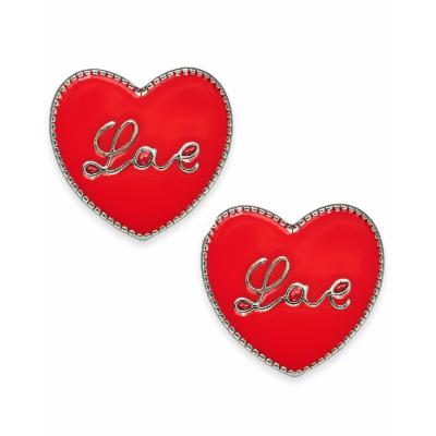 Holiday Lane Silver-Tone Love Heart Stud Earrings, Red