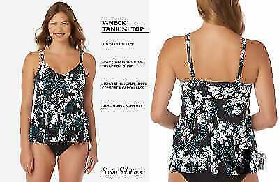 Swim Solutions Garden Confetti Underwire Babydoll Tankini Top, Size 8