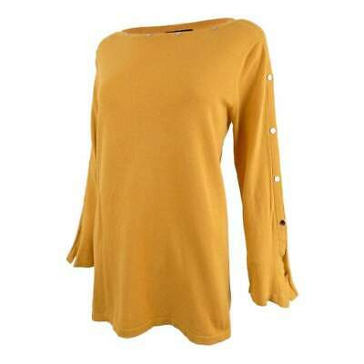 Alfani Womens Embellished Jewel Neck French Gold Sweater Size PS