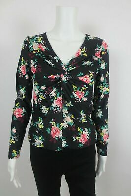 Ultra Flirt Juniors Long Sleeve Knot Front Top Black Floral Print, Size Medium