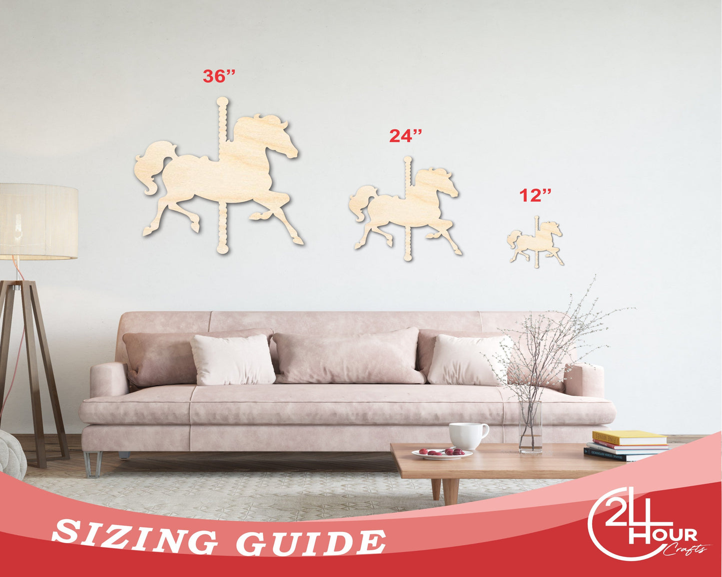 Unfinished Wood Carousel Horse Shape | Amusement Park | Craft Cutout | up to 46" DIY
