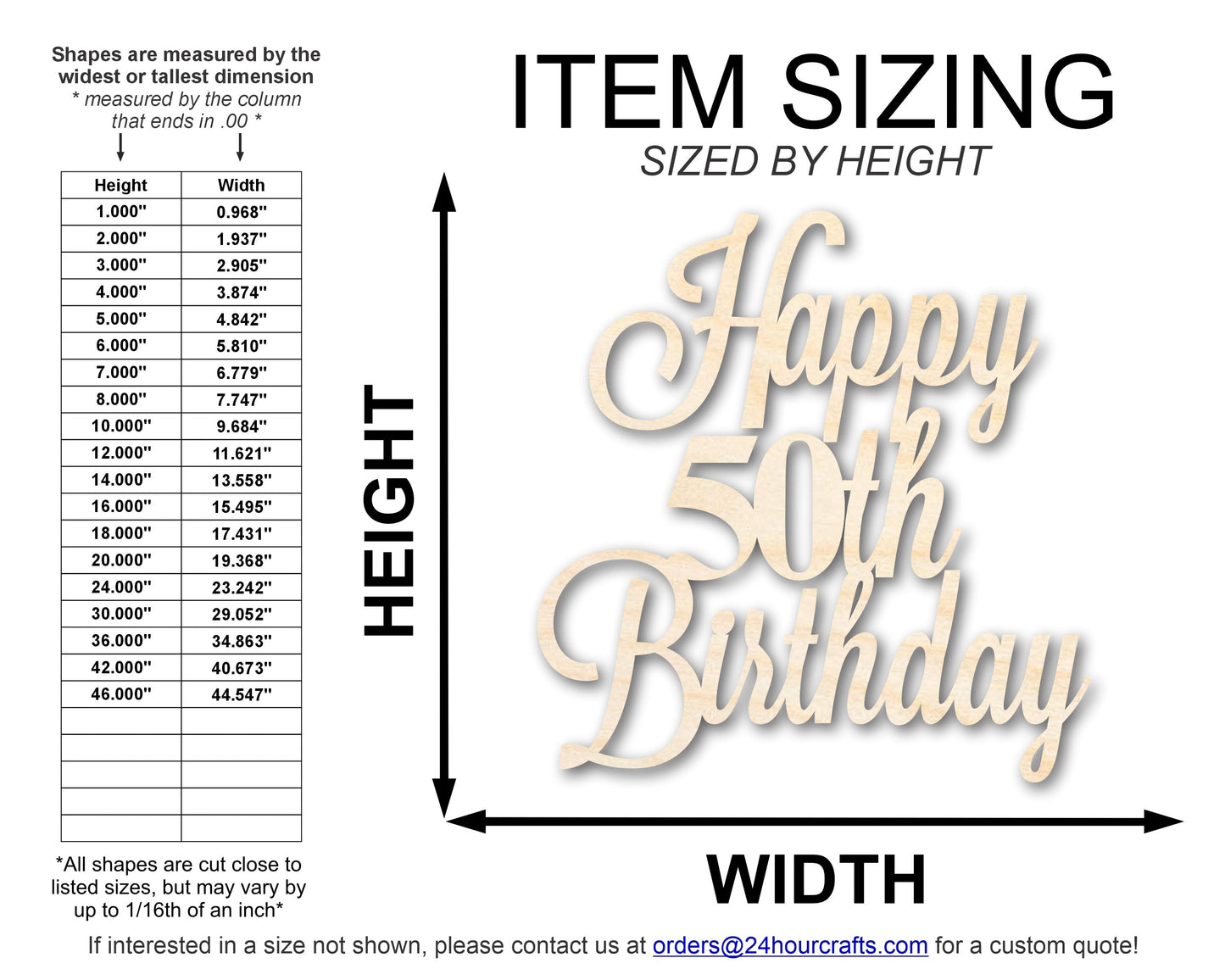 Unfinished Happy 50th Birthday Sign Shape | DIY Craft Cutout | up to 46" DIY