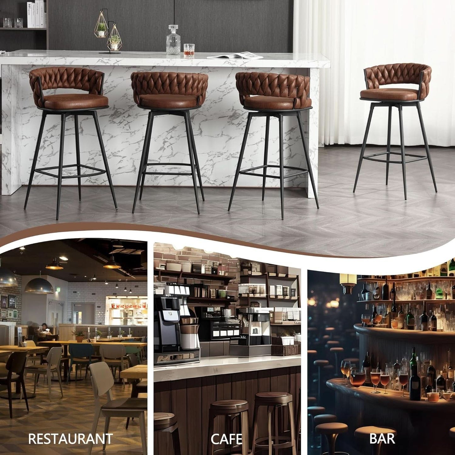Elegant Swivel Bar Stools Set of Two 26 Inch
