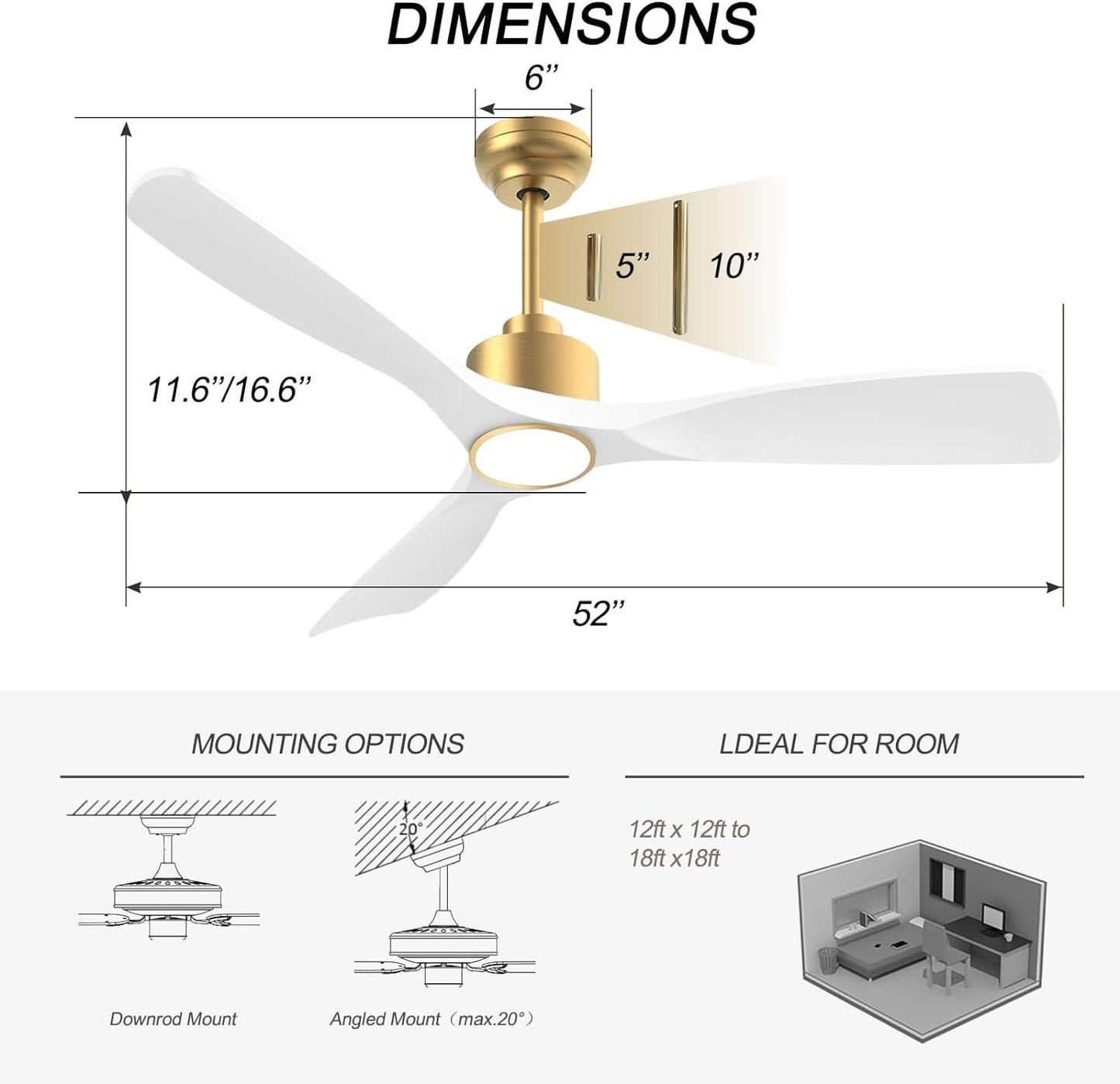 52 Inch Indoor Outdoor Smart Ceiling Fan Dimmable Lights