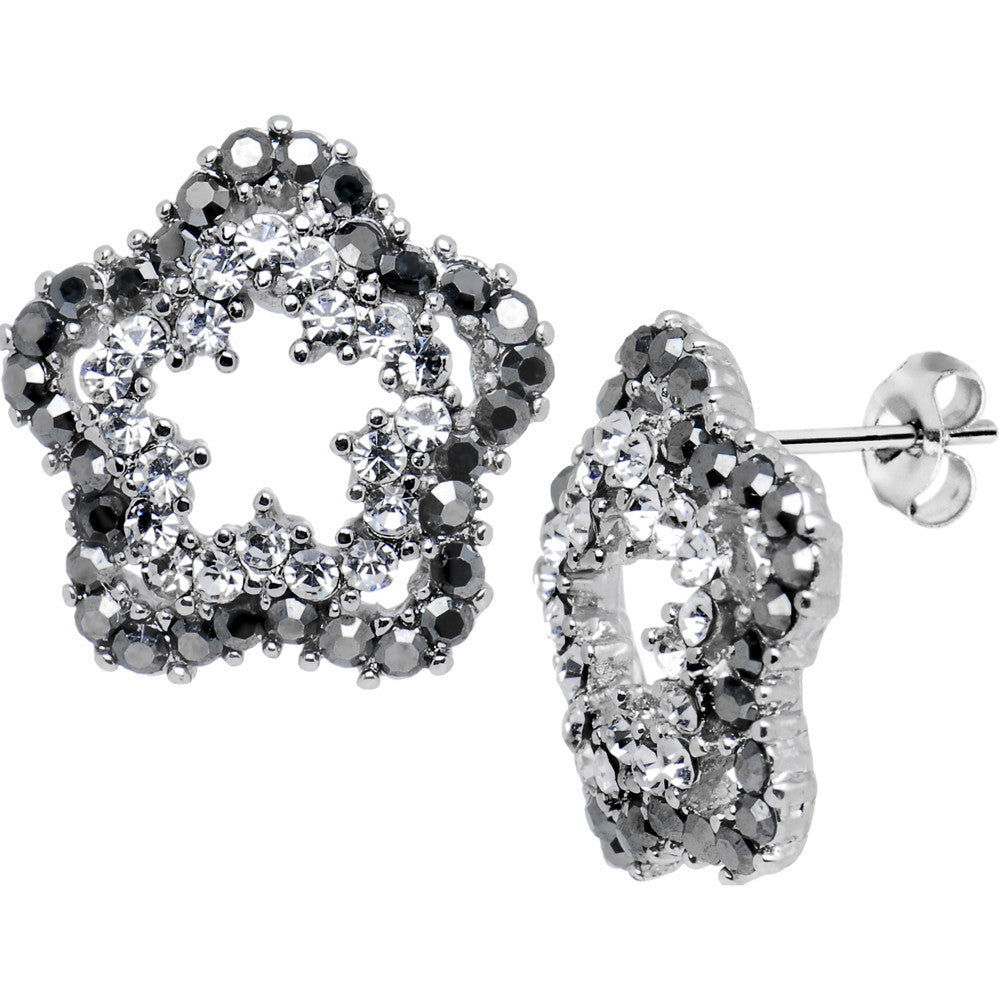 Flower Studded Black and Crystal Earrings