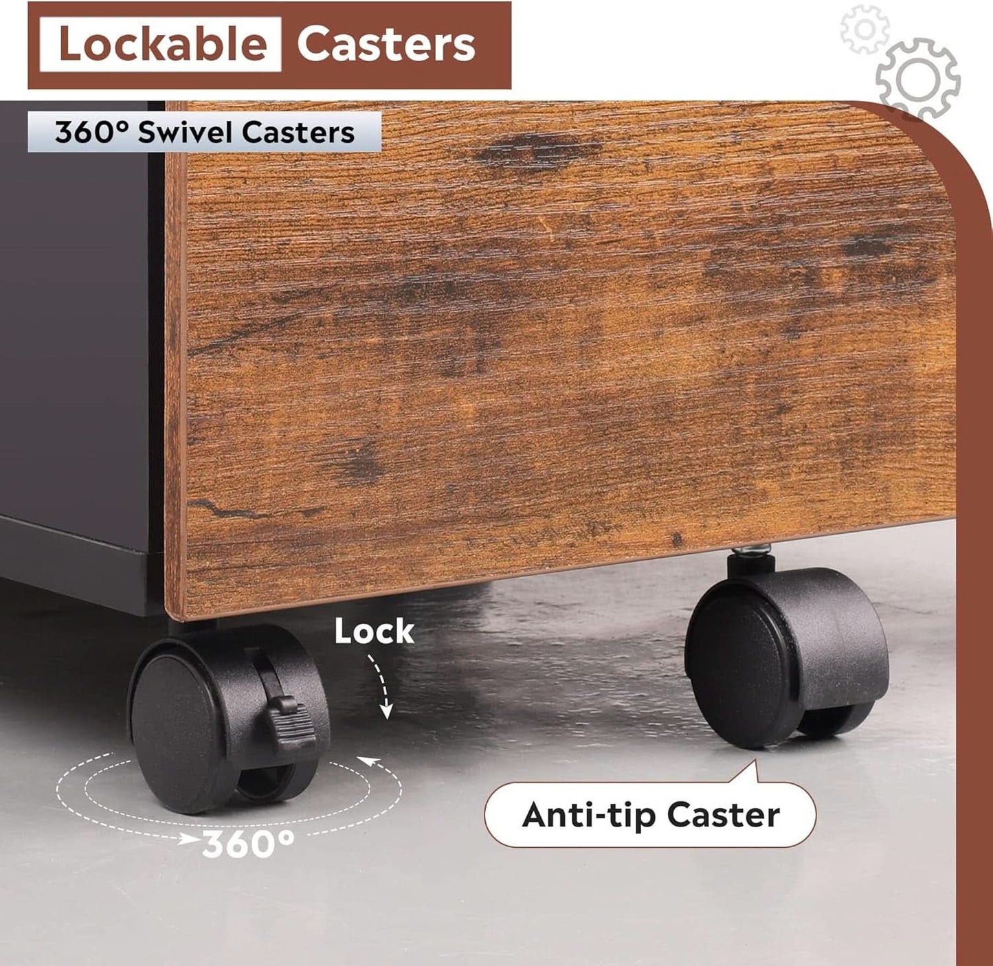 3 Drawer Rolling File Cabinet With Lock For Home Office Organization And Secure Document Storage