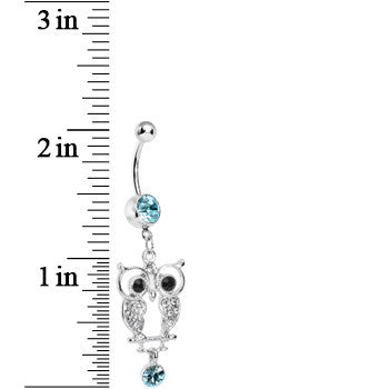 Aqua Gem Woodland Hollow Owl Dangle Belly Ring
