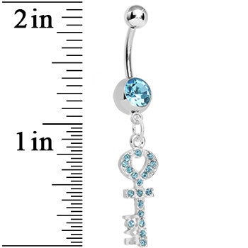 Aqua Gem Key to God's Love Dangle Belly Ring