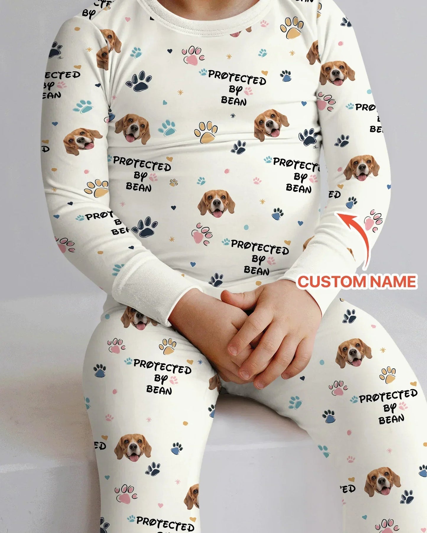 Custom Dogs Photo "Protected By" Two Piece Long Sleeve Pajama Set