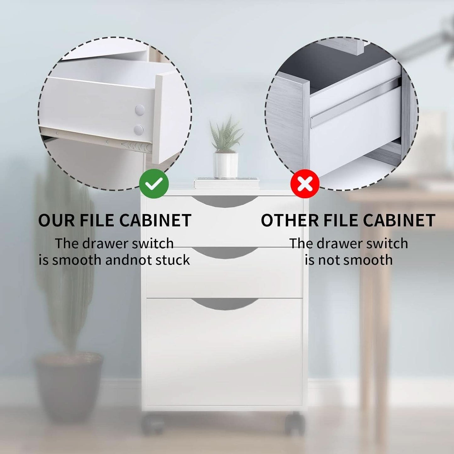 White Mobile File Cabinet 3 Drawer Office Storage Organizer