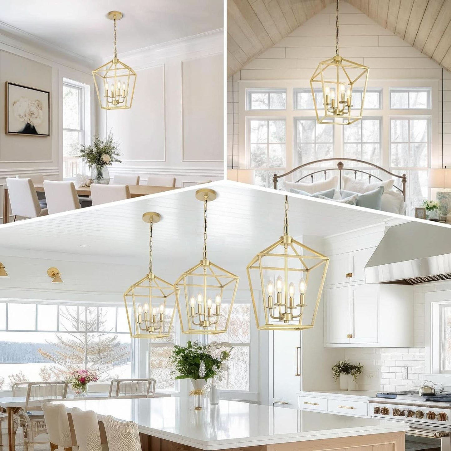 Industrial Gold Lantern Chandelier 4 Light Adjustable