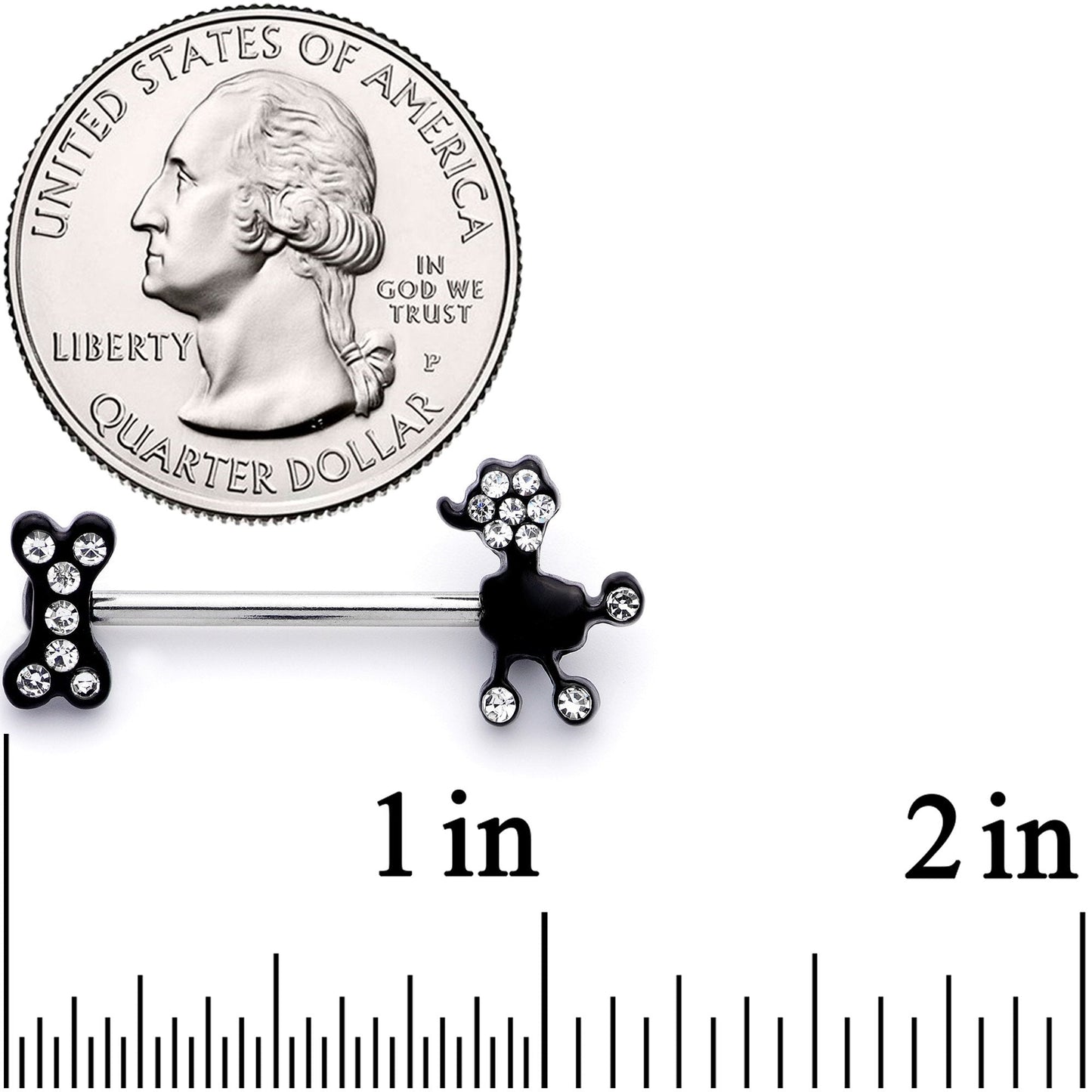 14G 9/16 Clear Gem Give a Dog a Bone Barbell Nipple Ring Set