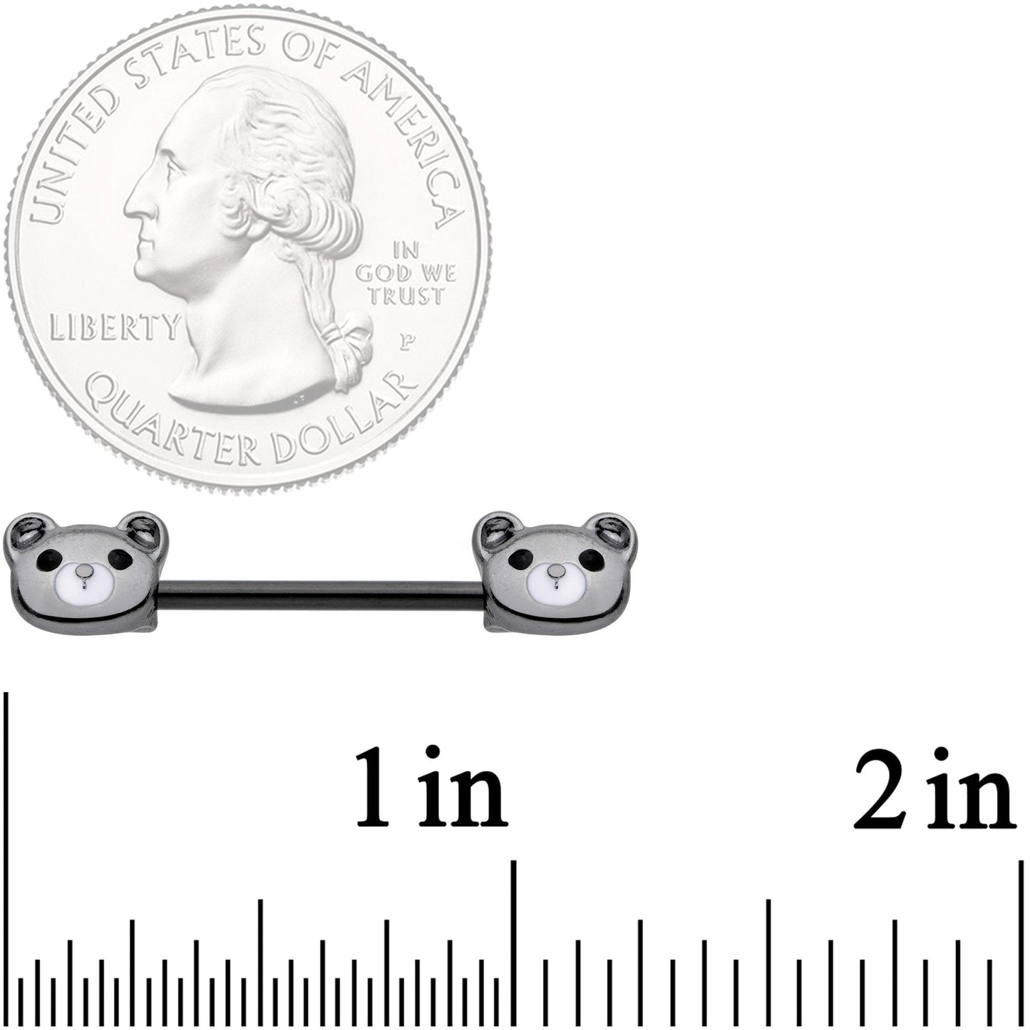 14G 9/16 Black Teddy Bear Barbell Nipple Ring Set