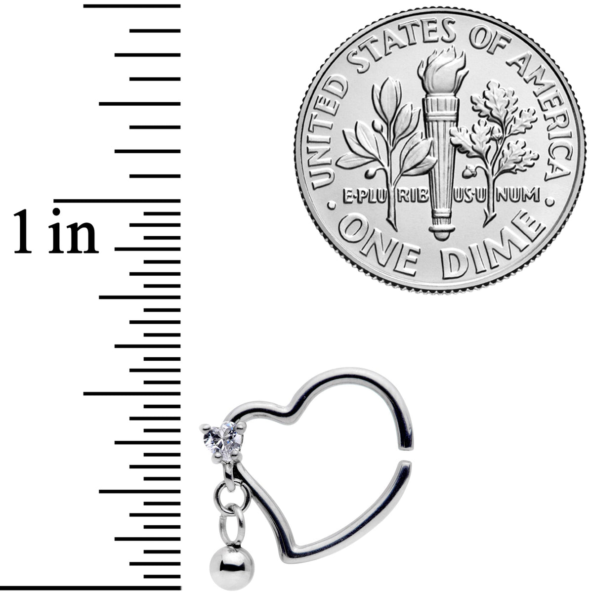 16G 3/8 Clear CZ Gem Funky Heart Right Dangle Closure Ring