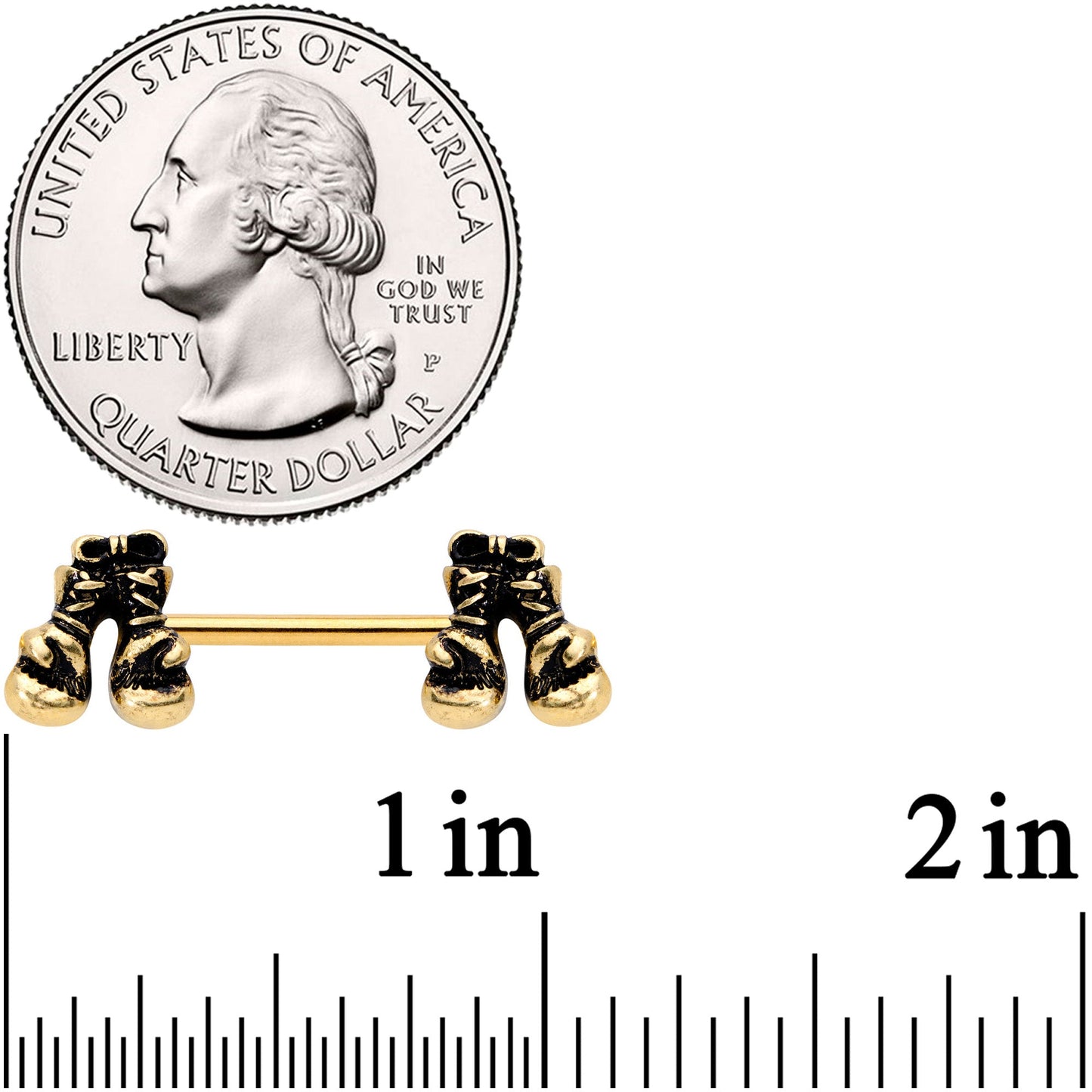 14G 9/16 Gold Tone Boxing Gloves Barbell Nipple Ring Set