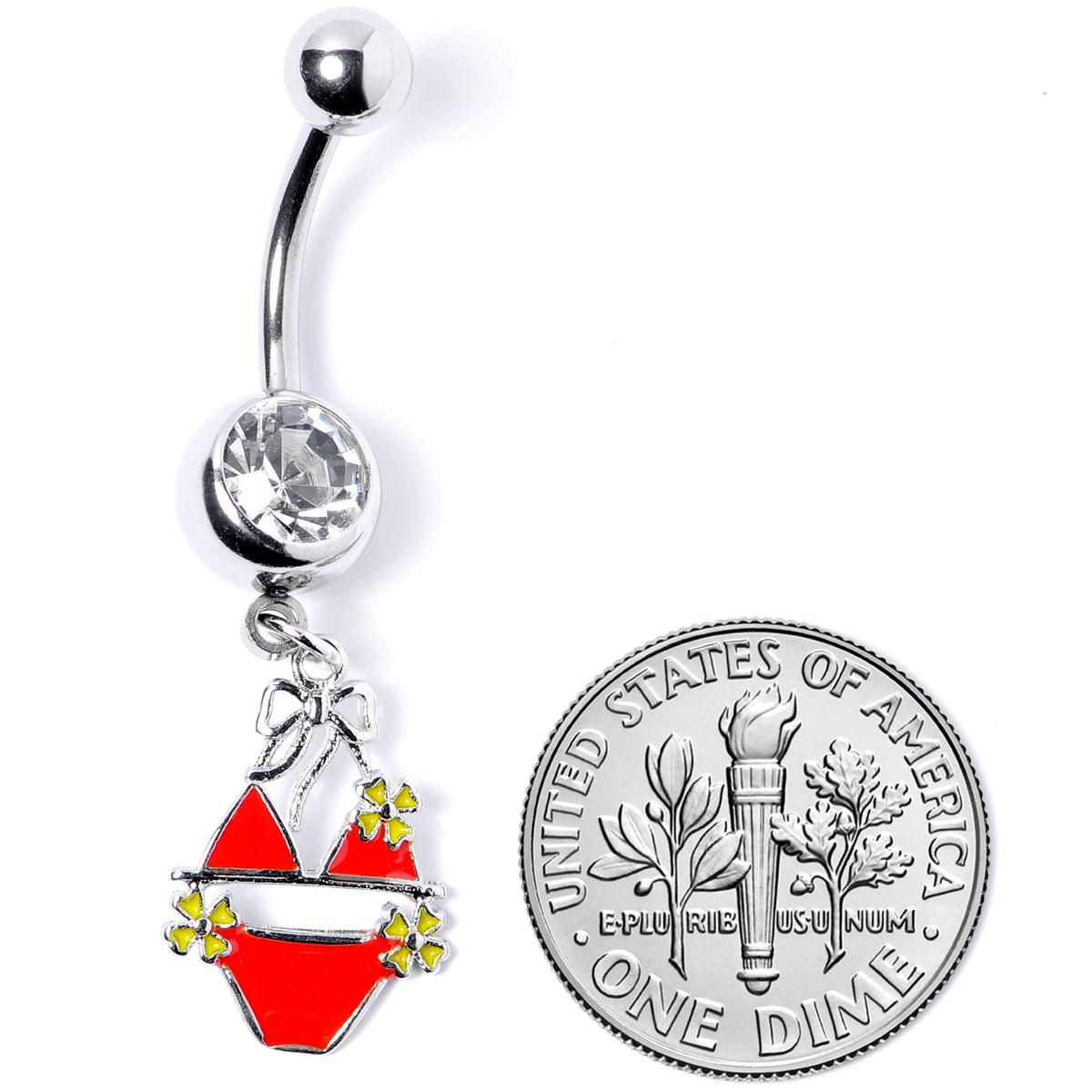 Clear Gem Red Itty Bitty Bikini Dangle Belly Ring