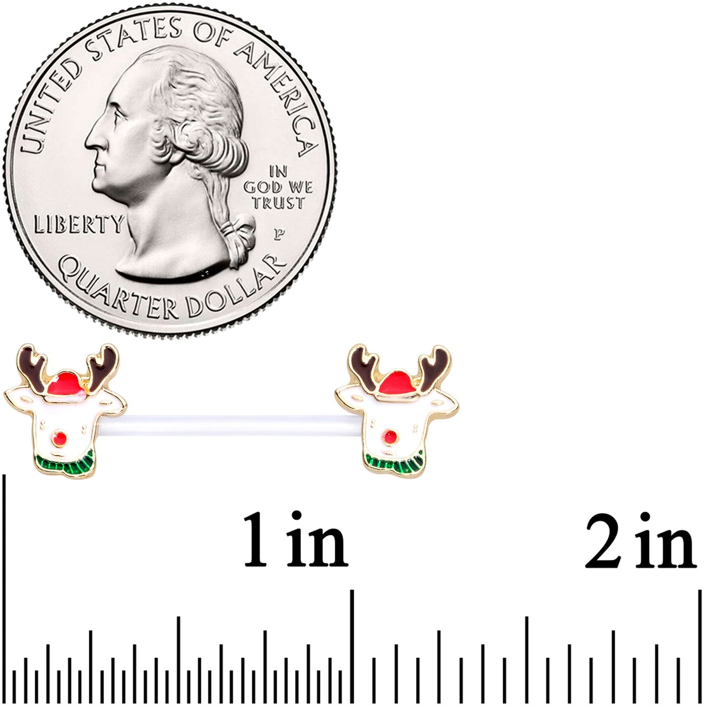 14G 9/16 Bioplast Reindeer Christmas Barbell Nipple Ring Set