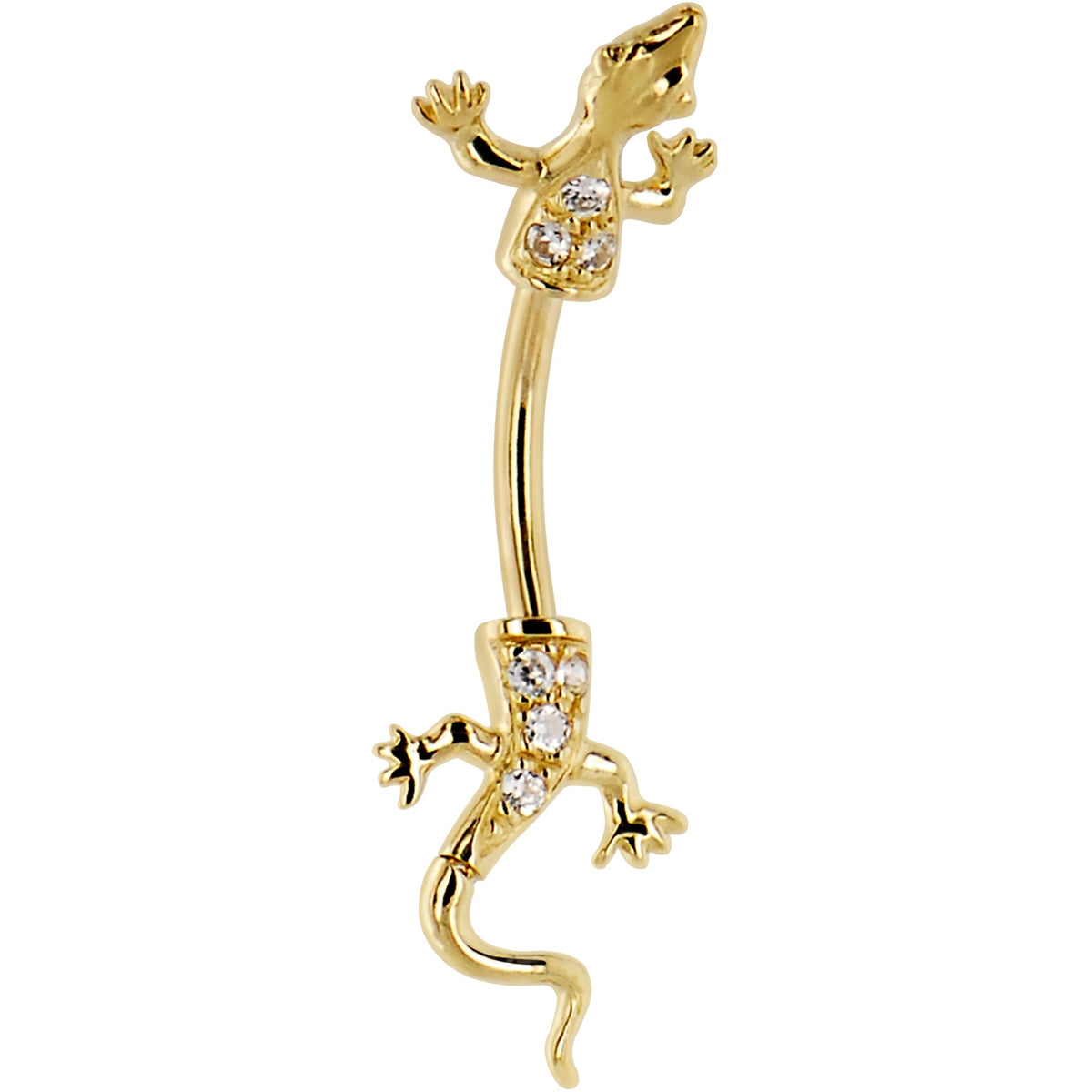16G Solid 14K Yellow Gold Cubic Zirconia LIZARD Belly Ring