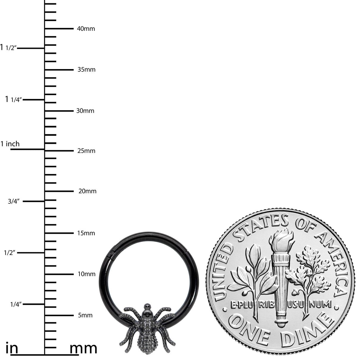 16G 3/8 Black Creepy Insect Halloween Hinged Segment Ring
