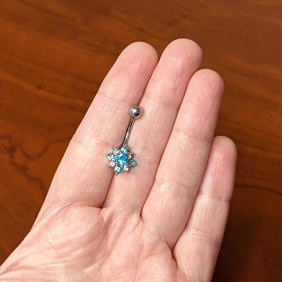 Blue Clear Gem Stylish Snowflake Holiday Belly Ring