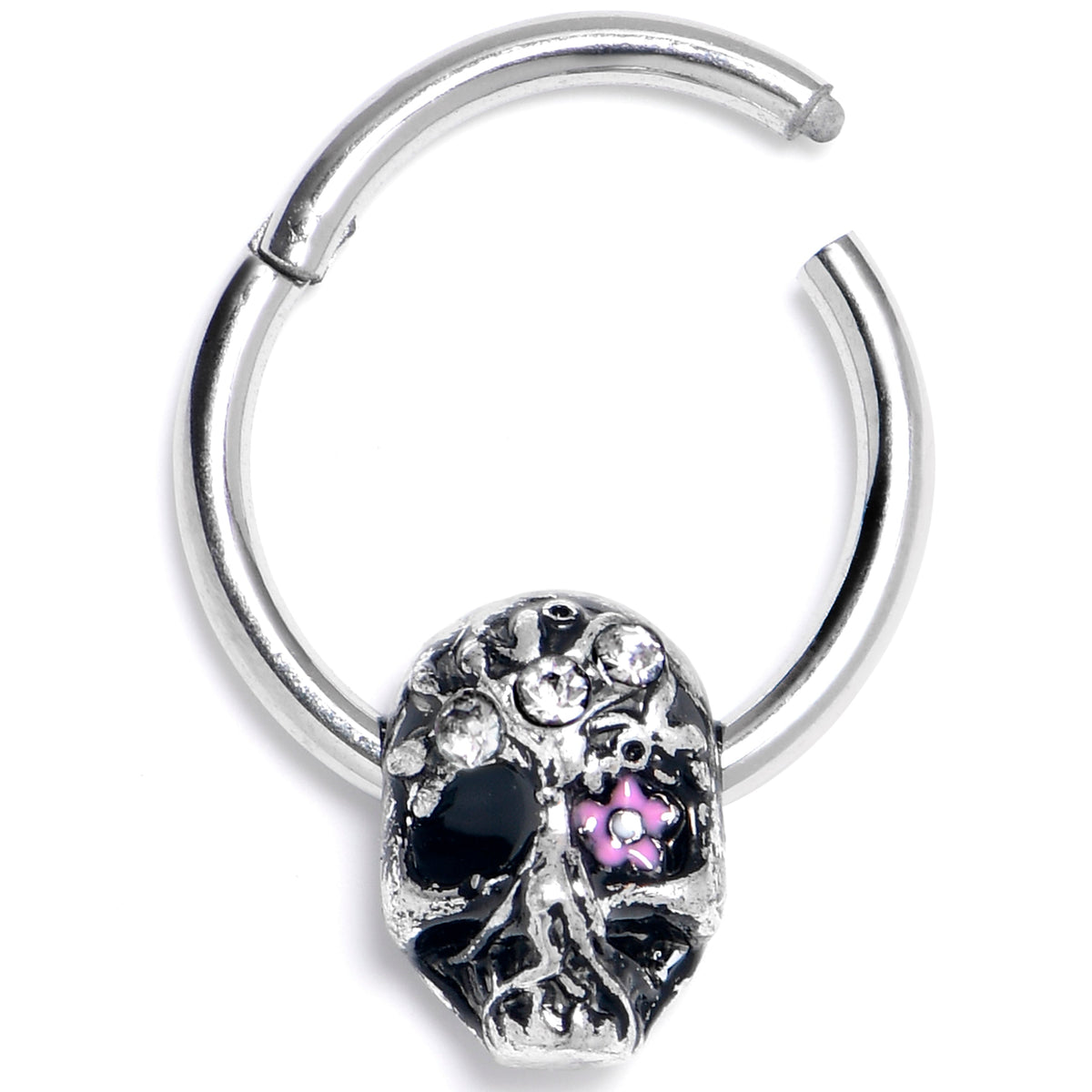 16G 3/8 Clear Gem Stylish Skull Hinged Segment Ring