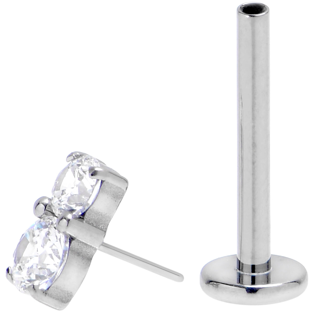 16G 3/8 Clear Gem G23 Titanium Threadless Push In Labret Tragus