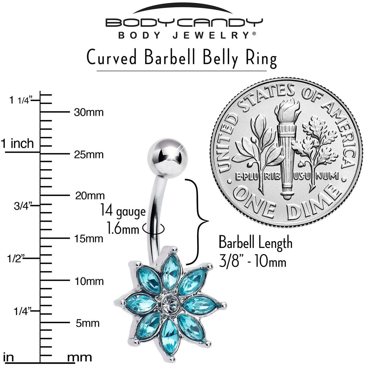 Blue Gem Flower Elegance Bloom Belly Ring