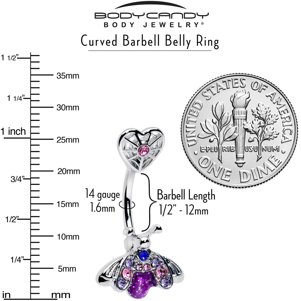 Pink Purple Gem Spiderweb Heart Love Insect Double Mount Belly Ring