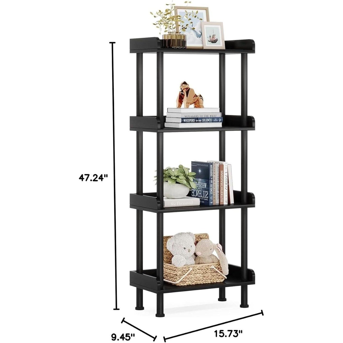 Rustic 4 Tier Black Bookcase For Small Spaces Living Room Bedroom
