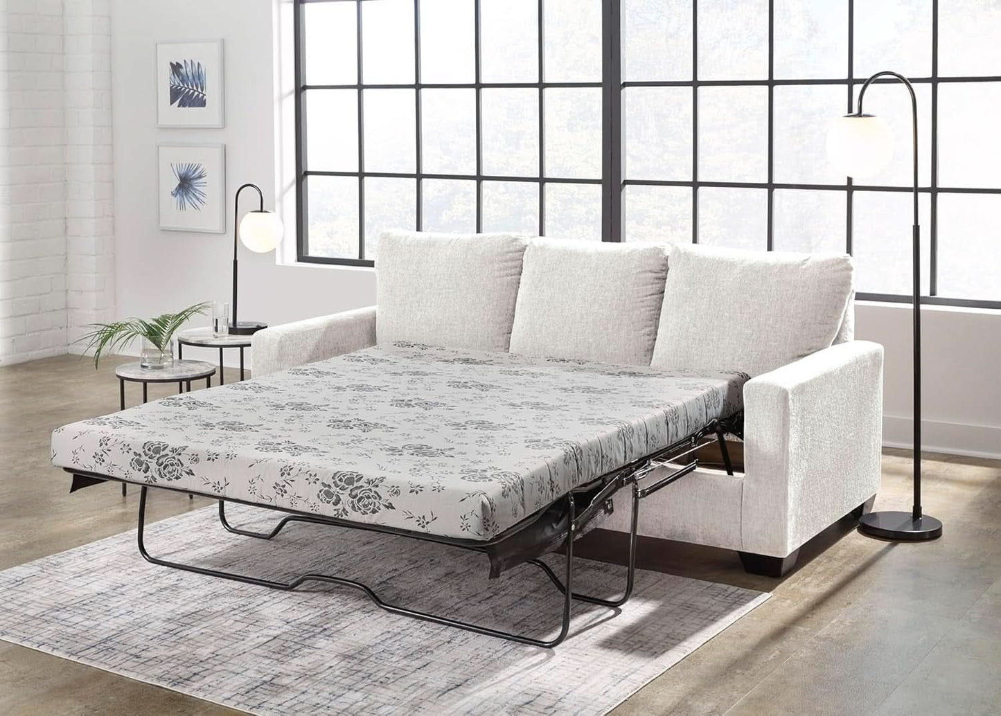 White Queen Upholstered Sleeper Sofa With Gel Memory Foam
