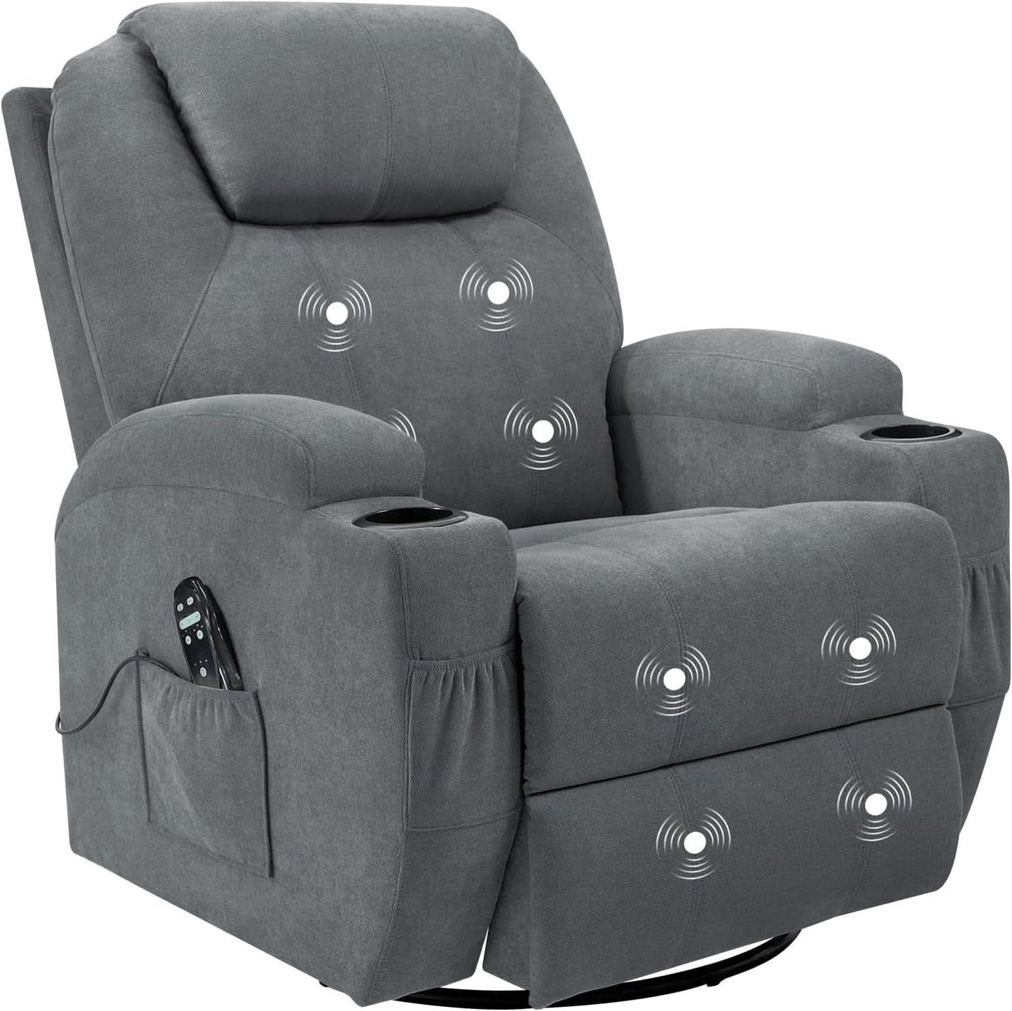 Gray Massaging Recliner With Cupholders Extendable Footrest