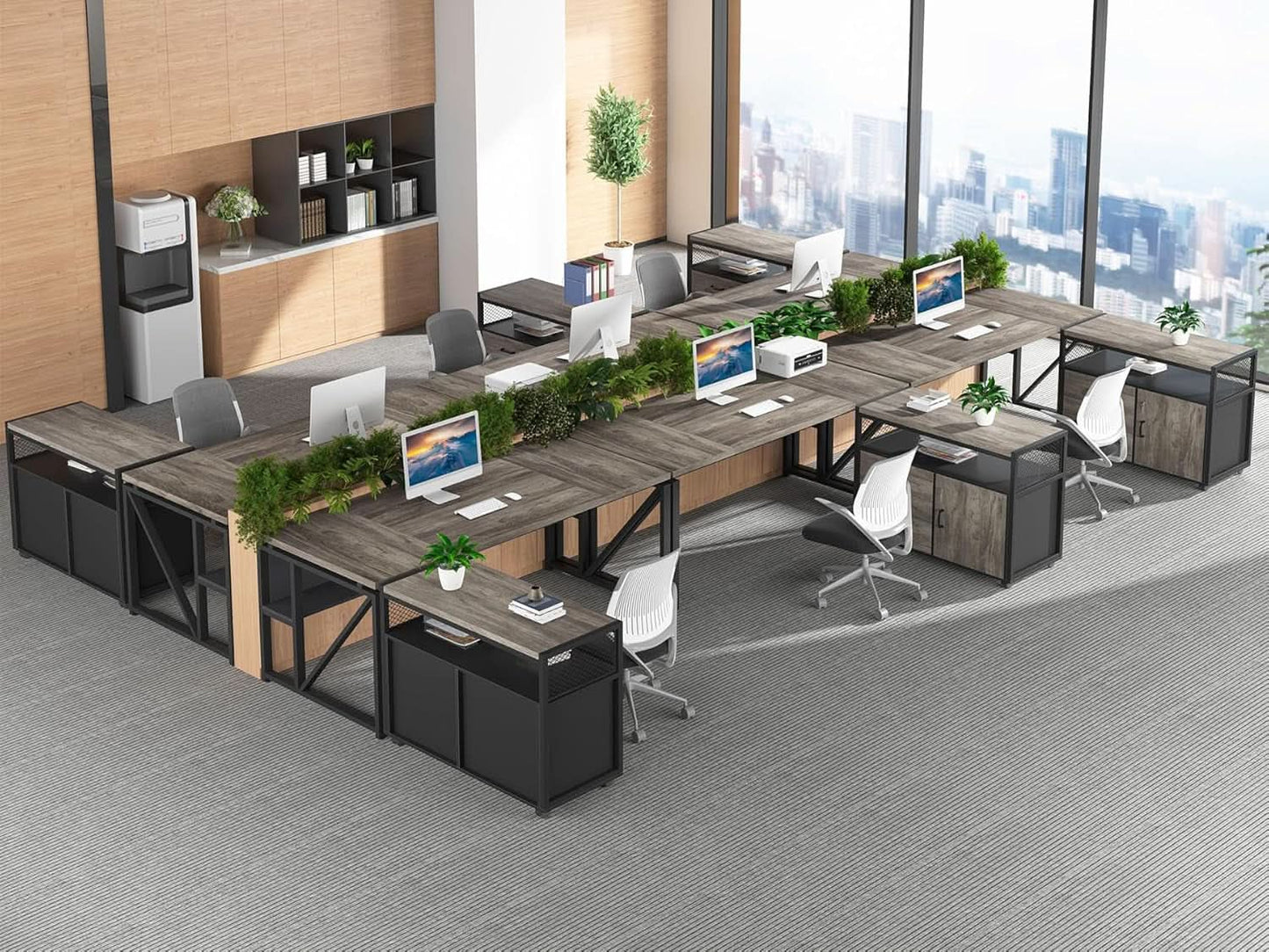 L Shaped Desk With Drawer Cabinet And Lateral File Cabinet 63 Inch Gray