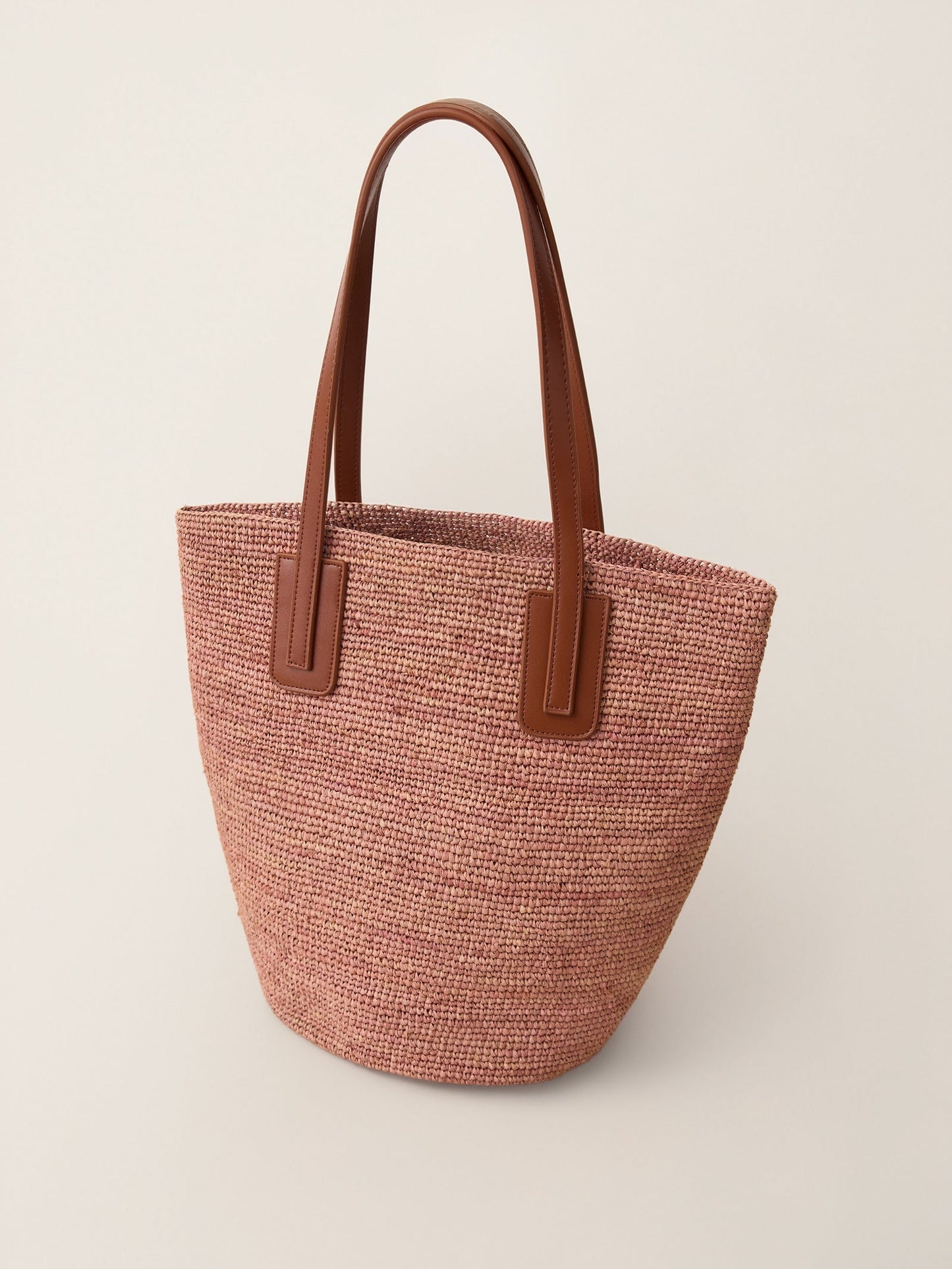 Handwoven Raffia Medium Tote Bag With Leather Handles