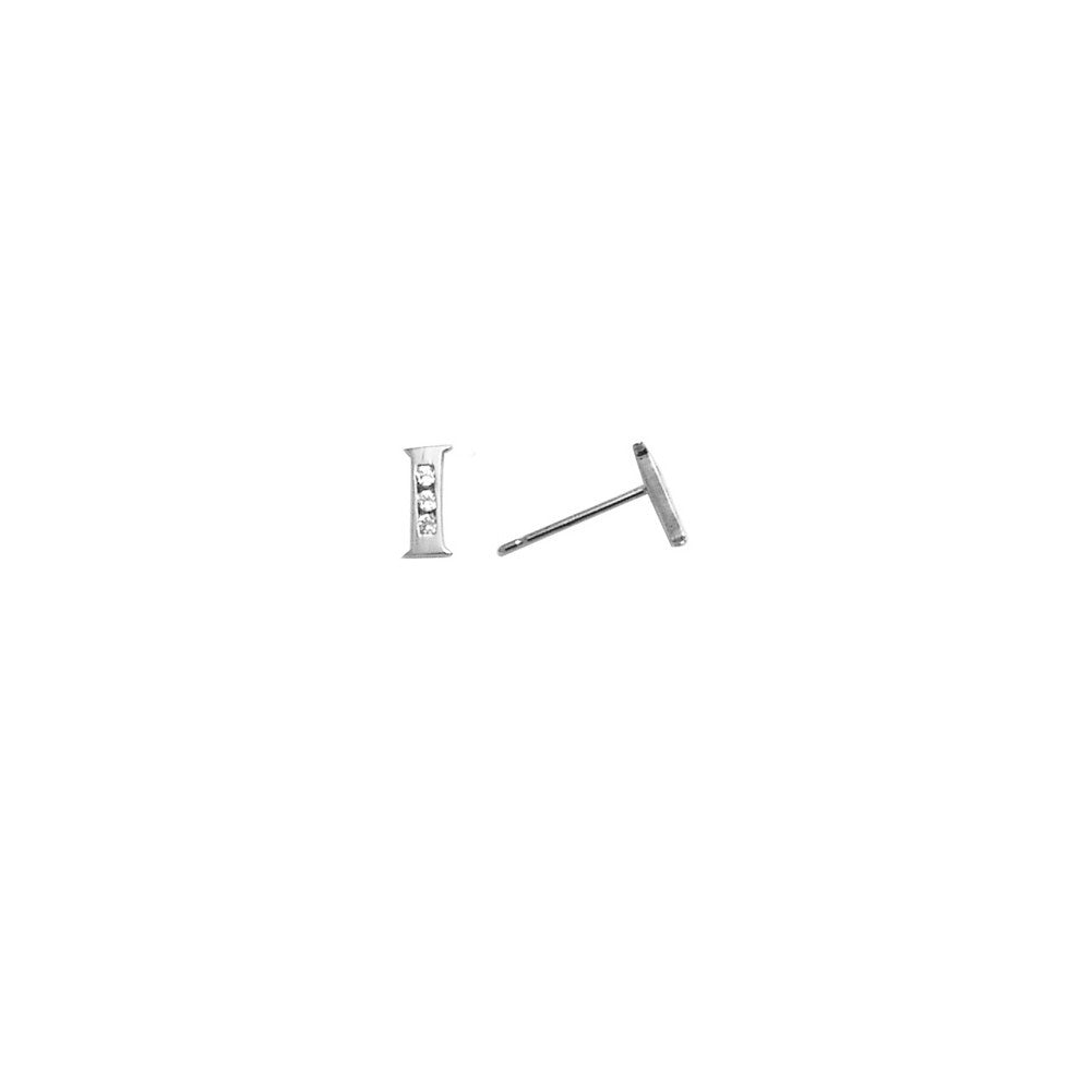 14k White Gold CZ Initial I Stud Earrings