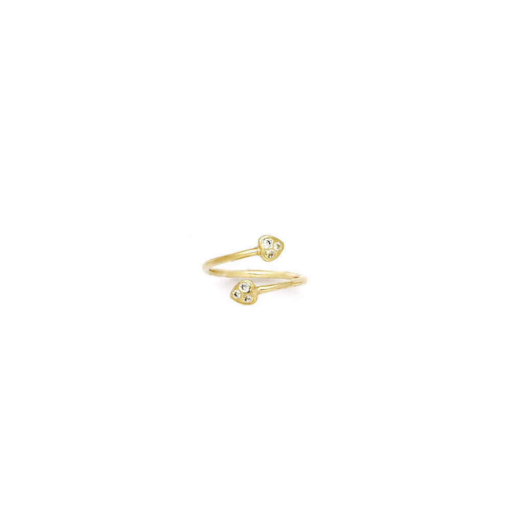 Solid 14k Yellow Gold Double Gem Heart Cubic Zirconia Toe Ring