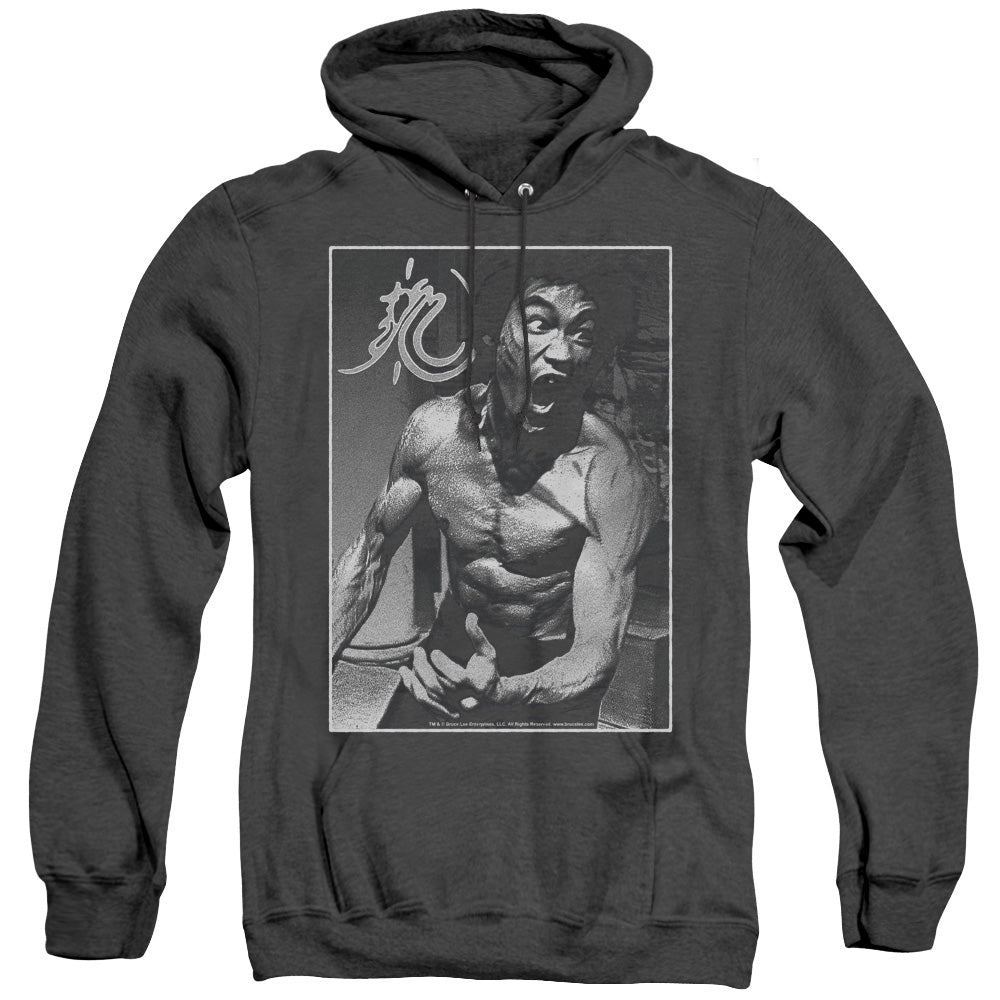 Bruce Lee Focused Rage Heather Mens Hoodie Black Officially Licensed