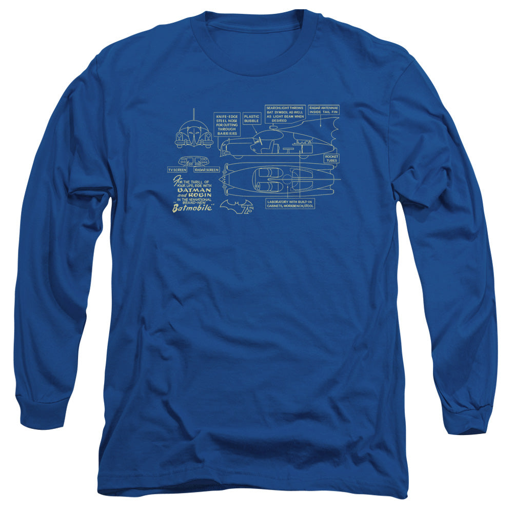 Batman Batmobile Mens Long Sleeve Shirt Royal Officially Licensed