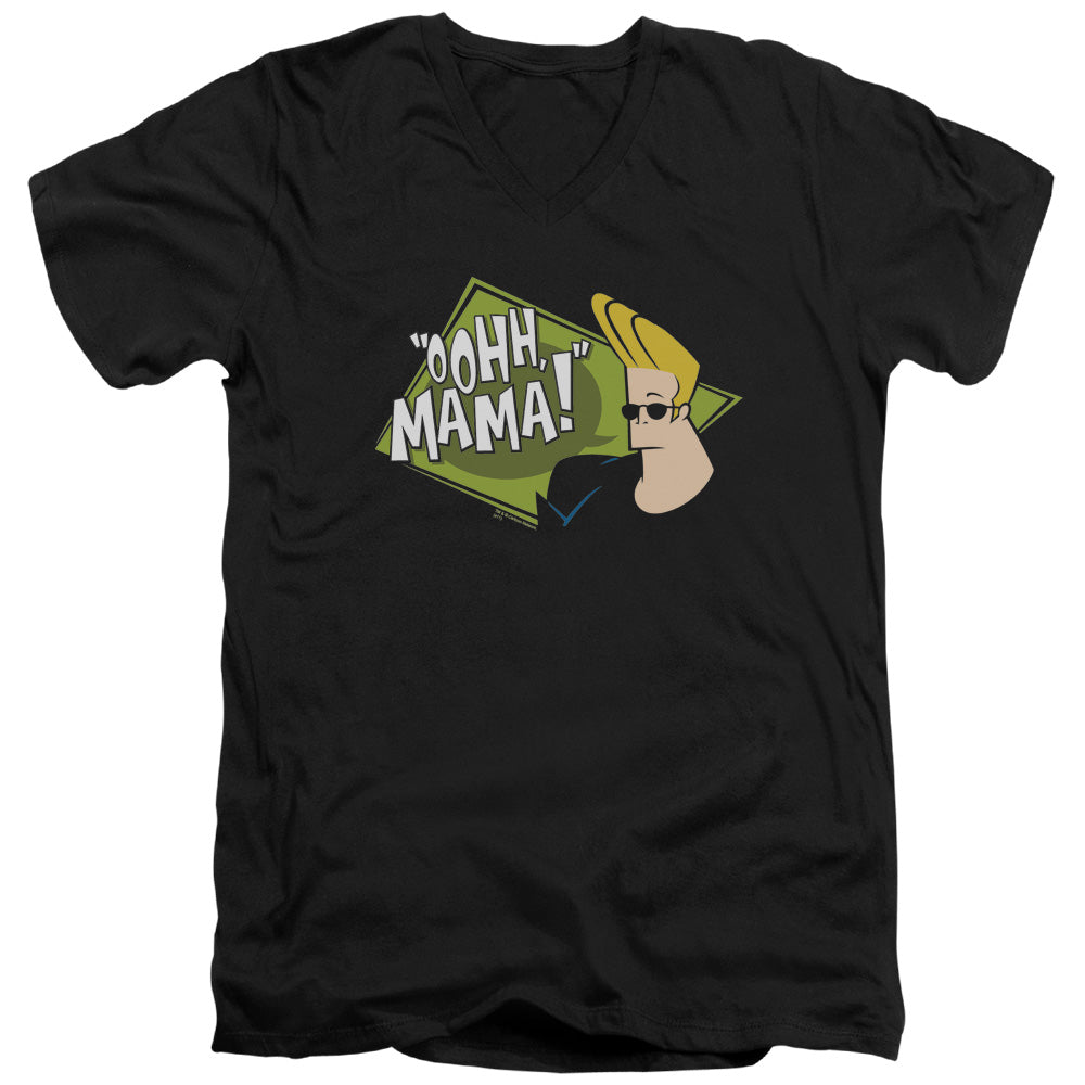 Johnny Bravo Oohh Mama Slim Fit V Neck T Shirt Black Officially Licensed