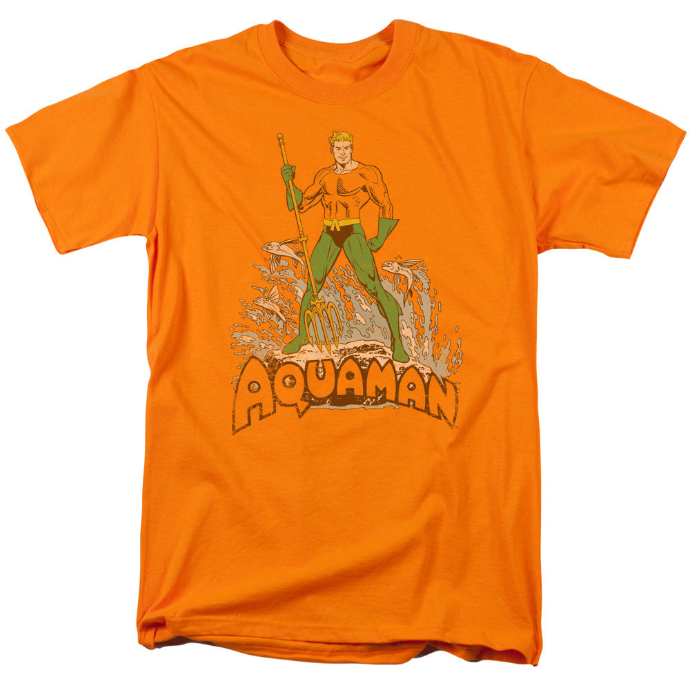 Dc Aquaman Distressed Mens T Shirt Orange Officially Licensed