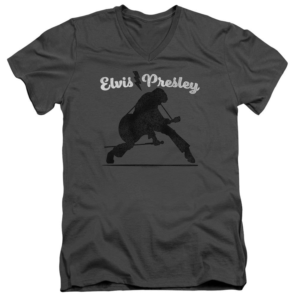 Elvis Presley Overprint Mens Slim Fit V Neck T Shirt Charcoal Officially Licensed