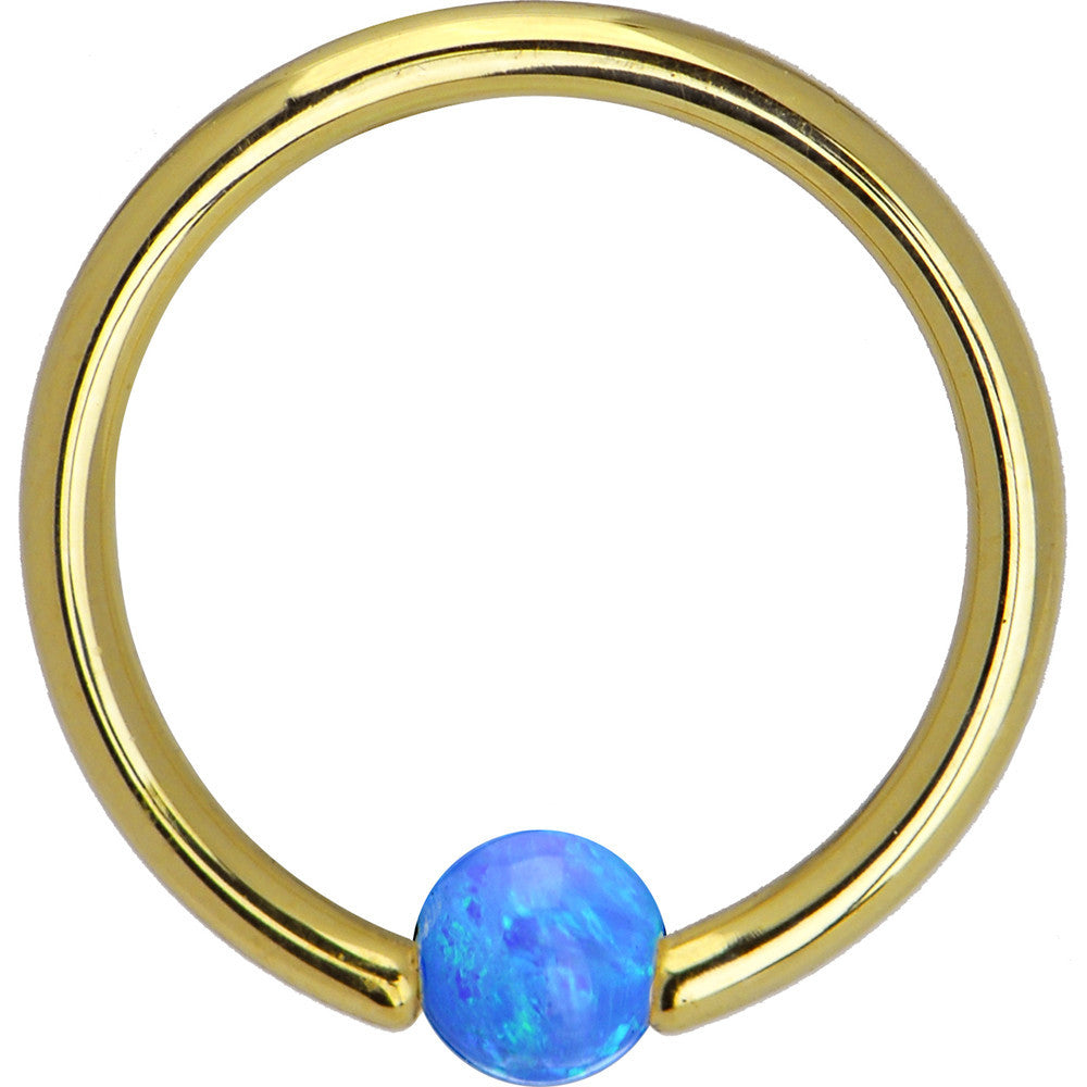 14G 3/8 Solid 14K Gold Blue Synthetic Opal Captive Ring