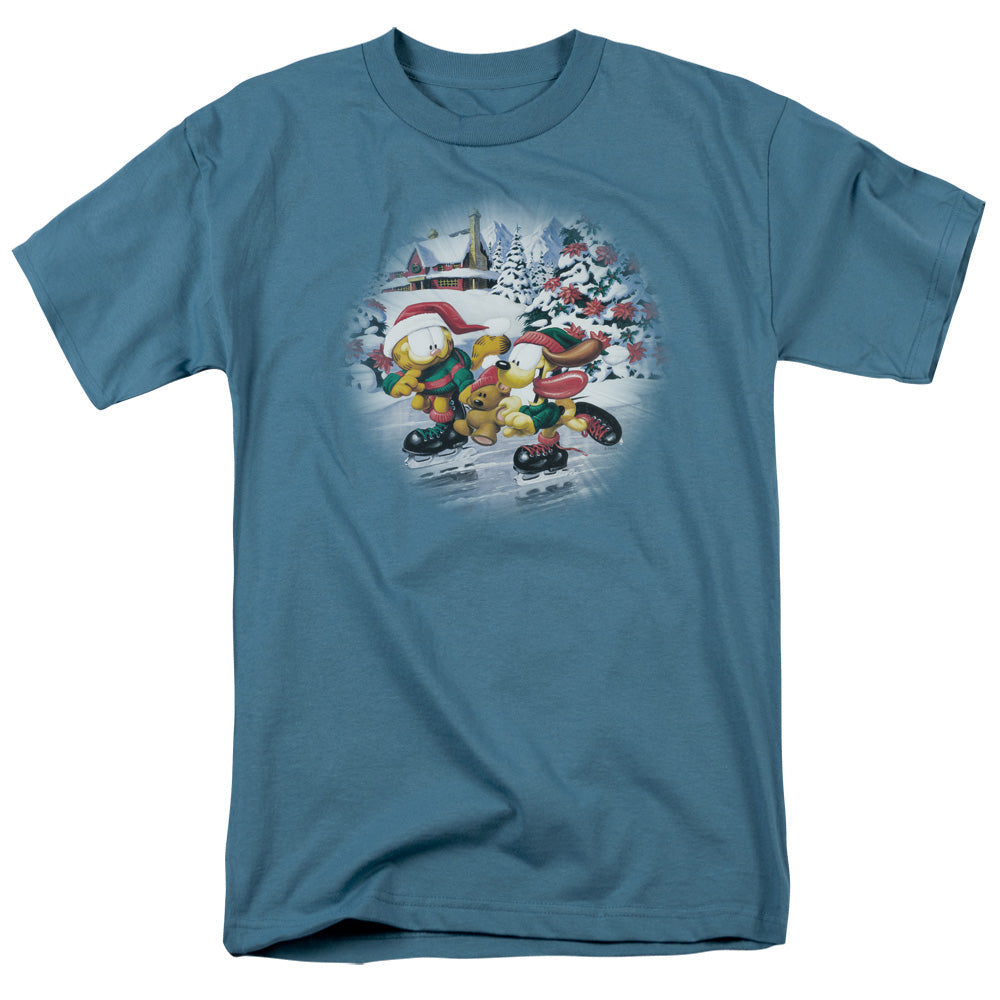 Garfield Ice Skating Mens T Shirt Slate Officially Licensed