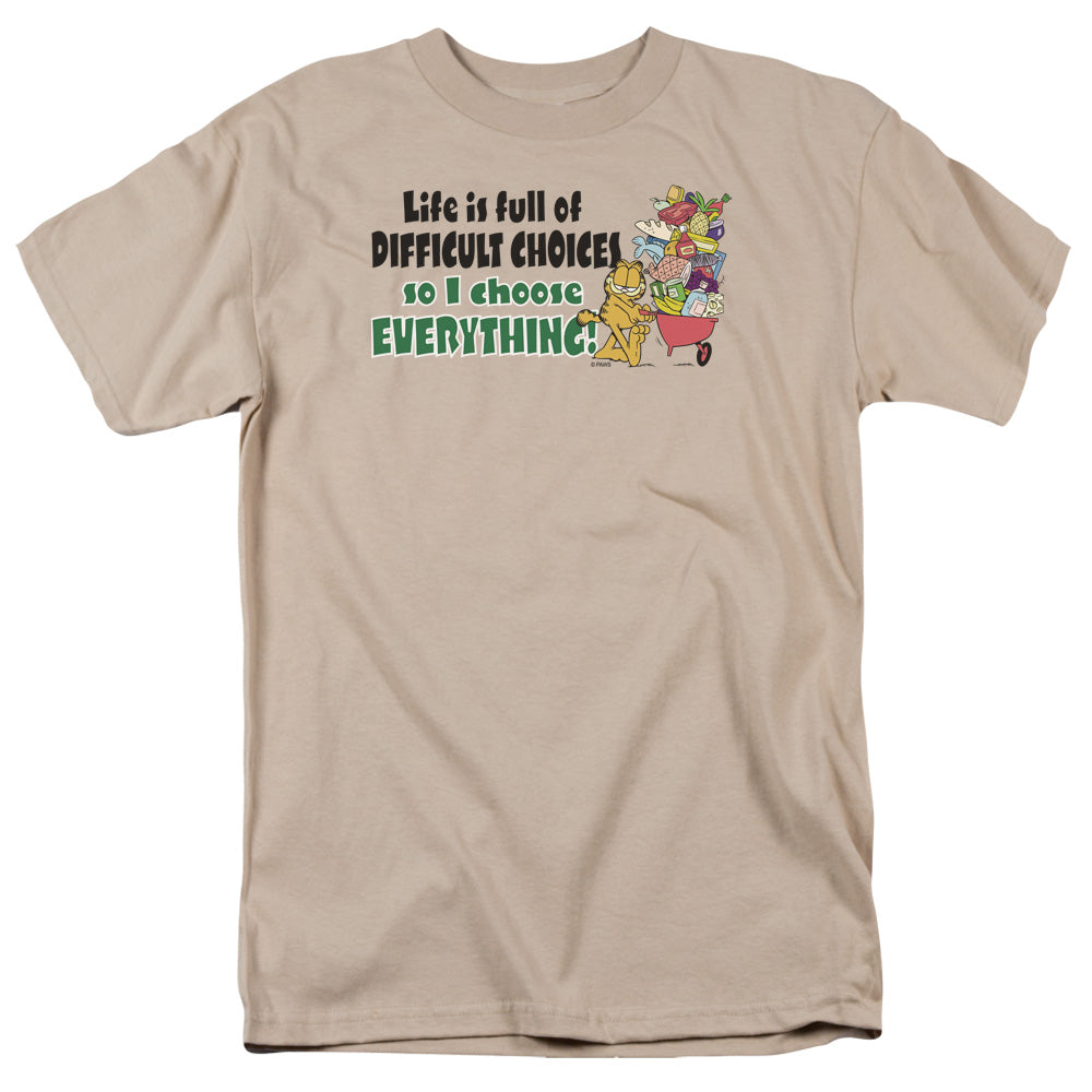 Garfield Difficult Choices Mens T Shirt Sand Officially Licensed