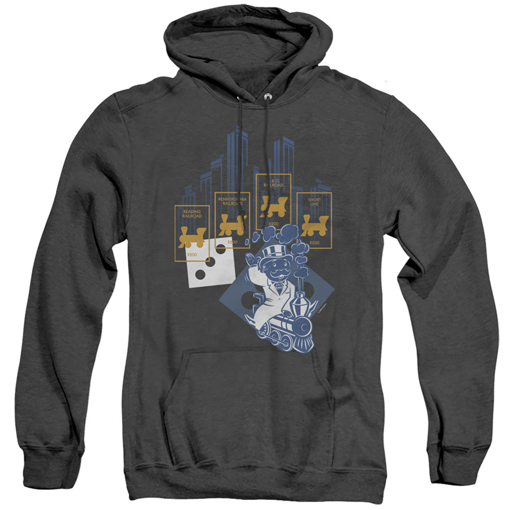 Monopoly The True Railroad Tycoon No Logo Mens Heather Hoodie Black Officially Licensed