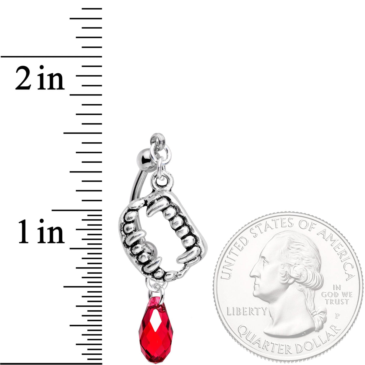 Handmade Vampire Fang Belly Ring Created with Crystals